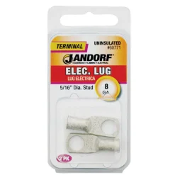 Jandorf 8 Ga. Uninsulated Wire Electrical Lug Silver 2 pk