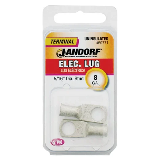 Jandorf 8 Ga. Uninsulated Wire Electrical Lug Silver 2 pk