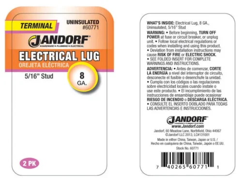 Jandorf 8 Ga. Uninsulated Wire Electrical Lug Silver 2 pk
