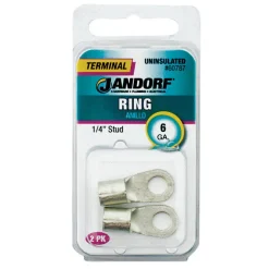 Jandorf 6 Ga. Uninsulated Wire Terminal Ring Silver 2 pk