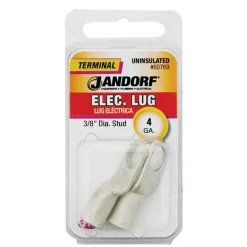 Jandorf 4 Ga. Uninsulated Wire Electrical Lug Silver 2 pk
