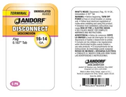Jandorf 16-14 Ga. Uninsulated Wire Terminal Disconnect Silver 5 pk