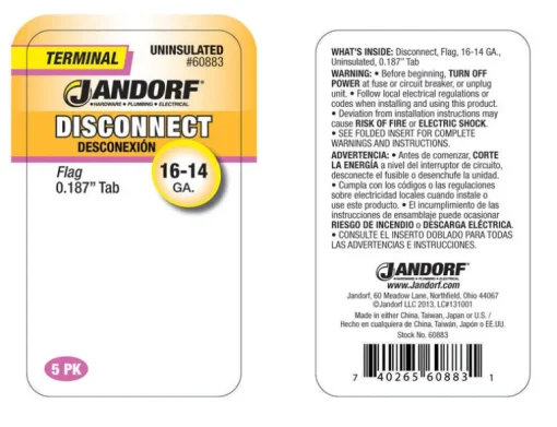 Jandorf 16-14 Ga. Uninsulated Wire Terminal Disconnect Silver 5 pk