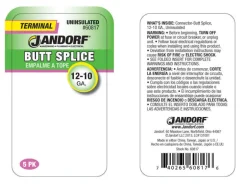 Jandorf 12-10 Ga. Uninsulated Wire Terminal Butt Splice Silver 5 pk