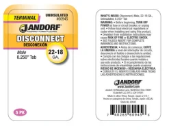Jandorf 22-18 Ga. Uninsulated Wire Male Disconnect Silver 5 pk