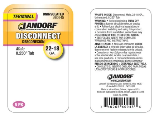 Jandorf 22-18 Ga. Uninsulated Wire Male Disconnect Silver 5 pk