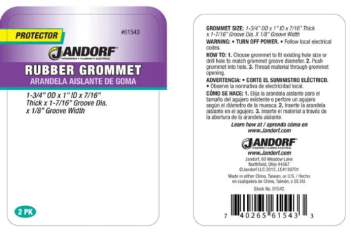 Jandorf 1-3/4 in. D Rubber Grommet 2 pk