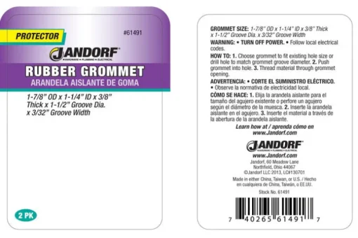 Jandorf 1-7/8 in. D Rubber Grommet 2 pk