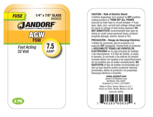 Jandorf AGW 7.5 amps Fast Acting Fuse 4 pk