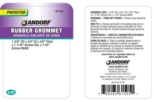 Jandorf Black Insulating Rubber Grommet 3/8 D x 1-3/8 Dia. in.