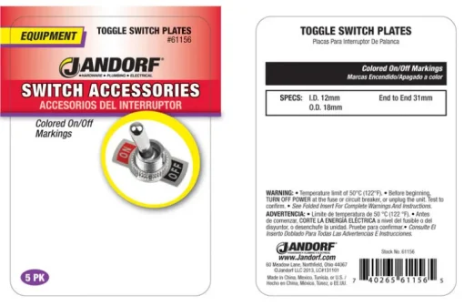 Jandorf Black/Gray/Red Aluminum Toggle Switch Plate 5 pk