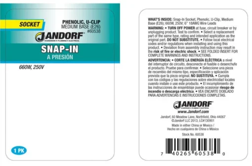 Jandorf Phenolic Medium Base Snap-In Socket 1 pk