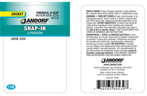 Jandorf Phenolic Medium Base Snap-In Socket 1 pk