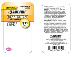 Jandorf Uninsulated Wire Terminal Disconnect Yellow 5 pk