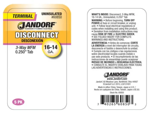Jandorf Uninsulated Wire Terminal Disconnect Yellow 5 pk