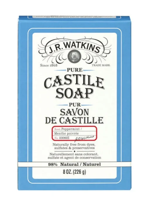 J.R. Watkins Peppermint Naturally Gentle Cleansing Pure Castile Hand & Body Soap 8 oz. (Pack of 12)