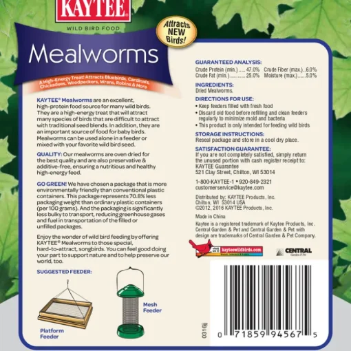 Kaytee Robin Wild Bird Food Dried Mealworm 3.5 oz. (Pack of 6)