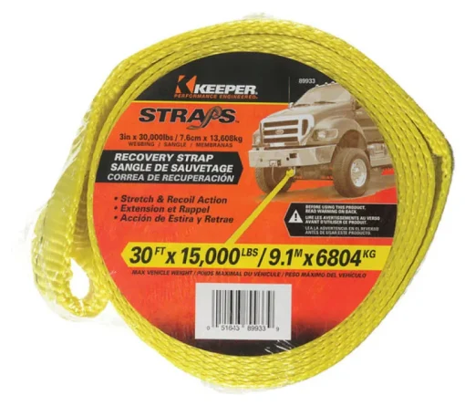 Keeper 3 in. W X 30 ft. L Yellow Vehicle Recovery Strap 15000 lb 1 pk