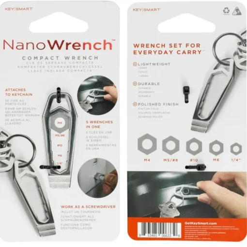 KeySmart Nano Wrench Stainless Steel Silver Wrench Key Chain (Pack of 6)