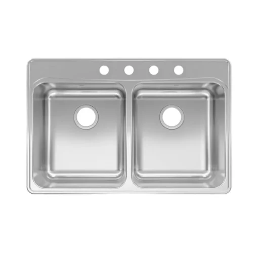 Kindred Creemore Stainless Steel Top Mount 33 in. W X 22 in. L Double Bowl Kitchen Sink Silver