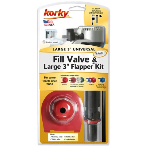 Korky QuietFILL Platinum Large 3 inch Flapper Fill Valve And Flapper Kit