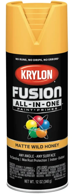 Krylon Fusion All-In-One Matte Wild Honey Paint + Primer Spray Paint 12 oz (Pack of 6).