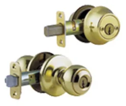 Kwikset Polo Polished Brass Deadbolt and Entry Door Knob 1-3/4 in.