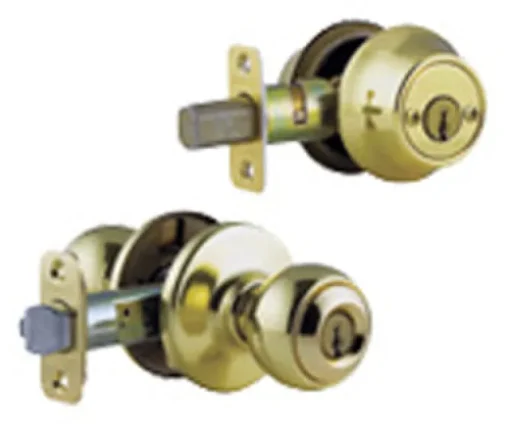 Kwikset Polo Polished Brass Deadbolt and Entry Door Knob 1-3/4 in.