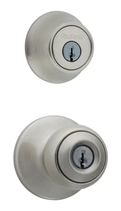 Kwikset Polo Satin Nickel Deadbolt and Entry Door Knob 1-3/4 in.