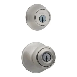 Kwikset Polo Satin Nickel Deadbolt and Entry Door Knob 1-3/4 in.