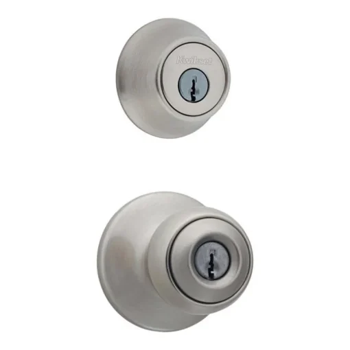 Kwikset Polo Satin Nickel Deadbolt and Entry Door Knob 1-3/4 in.