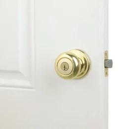 Kwikset SmartKey Juno Polished Brass Entry Door Knob KW1 1-3/4 in.