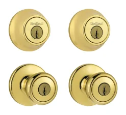 Kwikset Tylo Polished Brass Double Entry Door Kit 1-3/4 in.