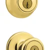 Kwikset Tylo Polished Brass Deadbolt and Passage Door Knob 1-3/4 in.