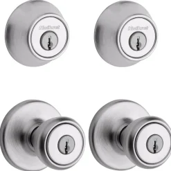 Kwikset Tylo Satin Chrome Deadbolt and Entry Door Knob 1-3/4 in.