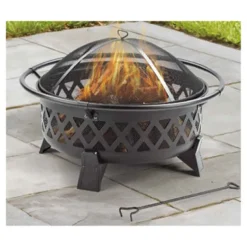 Lattice Fire Pit, Steel Legs, 35 x 35 x 22-In.