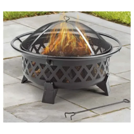 Lattice Fire Pit, Steel Legs, 35 x 35 x 22-In.