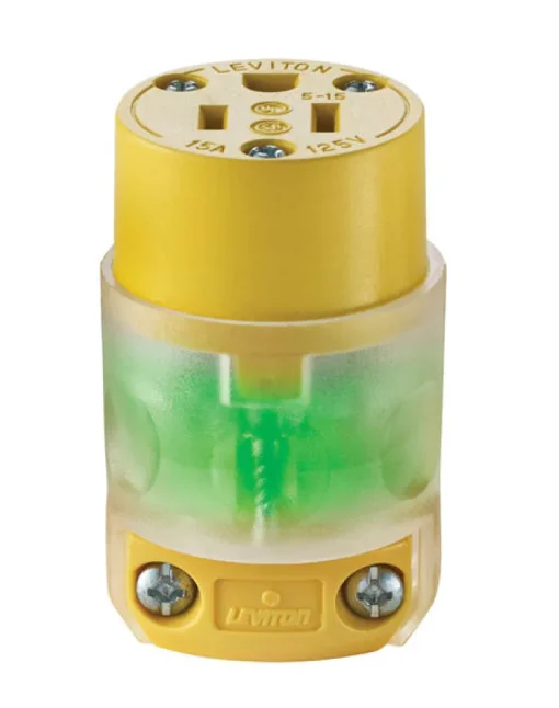 Leviton Commercial and Residential Vinyl Lighted Lighted Connector 5-15R 18-12 AWG 2 Pole 3 Wire