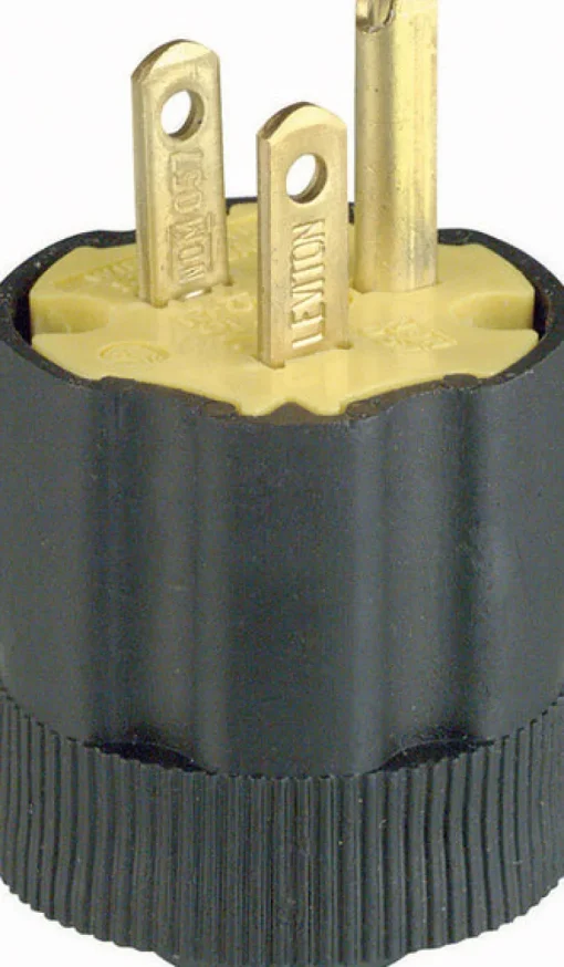 Leviton Commercial and Residential Rubber Grounding Plug 5-15P 18-14 AWG 2 Pole 3 Wire
