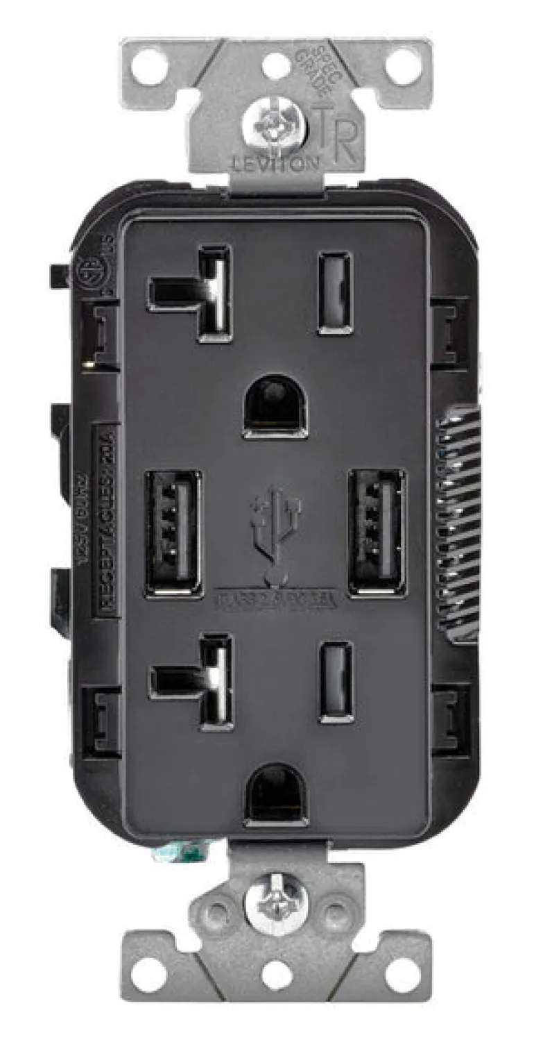 Leviton Decora 20 amps 125 V Black Outlet and USB Charger 5-20R 1 pk
