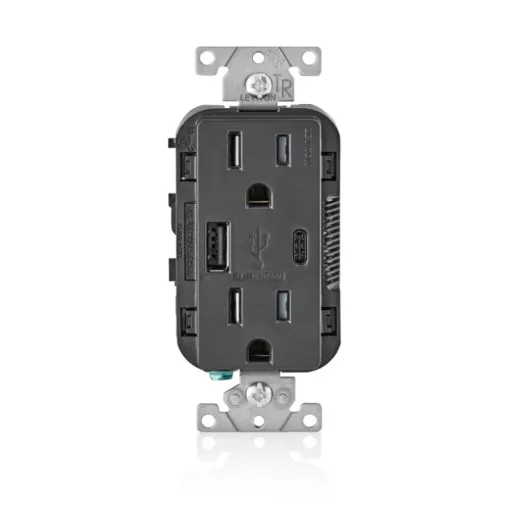 Leviton Decora 15 amps 125 V Type A/C Duplex Black Outlet and USB Charger 5-15R 1 pk