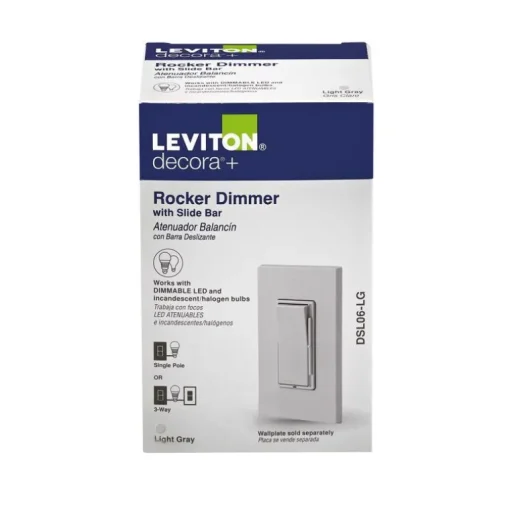 Leviton Decora Light Gray 3A 120V 600W Thermoplastic 1-Pole Rocker Dimmer