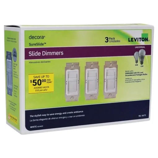 Leviton Decora SureSlide White 600 W Slide Dimmer Switch 3 pk