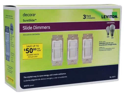 Leviton Decora SureSlide White 600 W Slide Dimmer Switch 3 pk