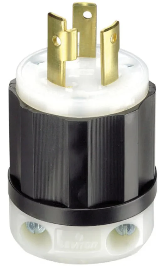 Leviton Industrial Thermoplastic Curved Blade/Ground Locking Plug L6-30P 16-8 AWG 2 Pole 3 Wire