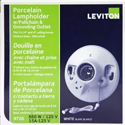 Leviton Porcelain Incandescent Medium Base Pull Chain Socket w/Outlet 1 pk