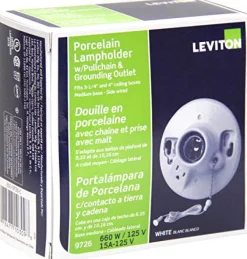 Leviton Porcelain Incandescent Medium Base Pull Chain Socket w/Outlet 1 pk