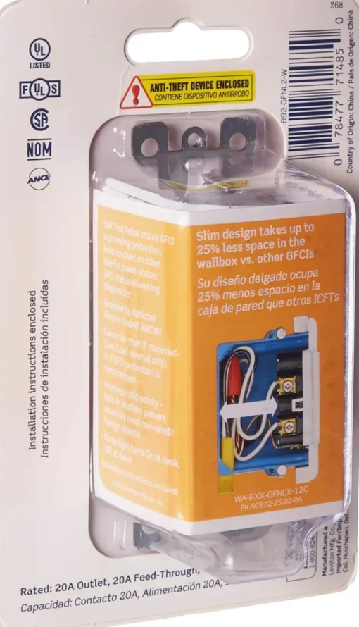 Leviton SmartlockPro 20 amps 125 V Duplex White GFCI Outlet 5-20R 1 pk