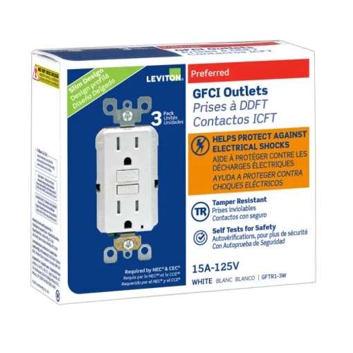 Leviton SmartlockPro 15 amps 125 V Duplex White GFCI Outlet 5-15R 3 pk