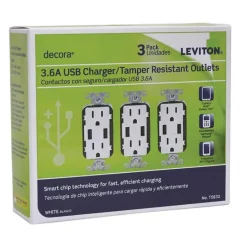 Leviton White Thermoplastic 15A 125V 14 to 12 ga. 5-15R Tamper-Resistant Outlet & USB Charger